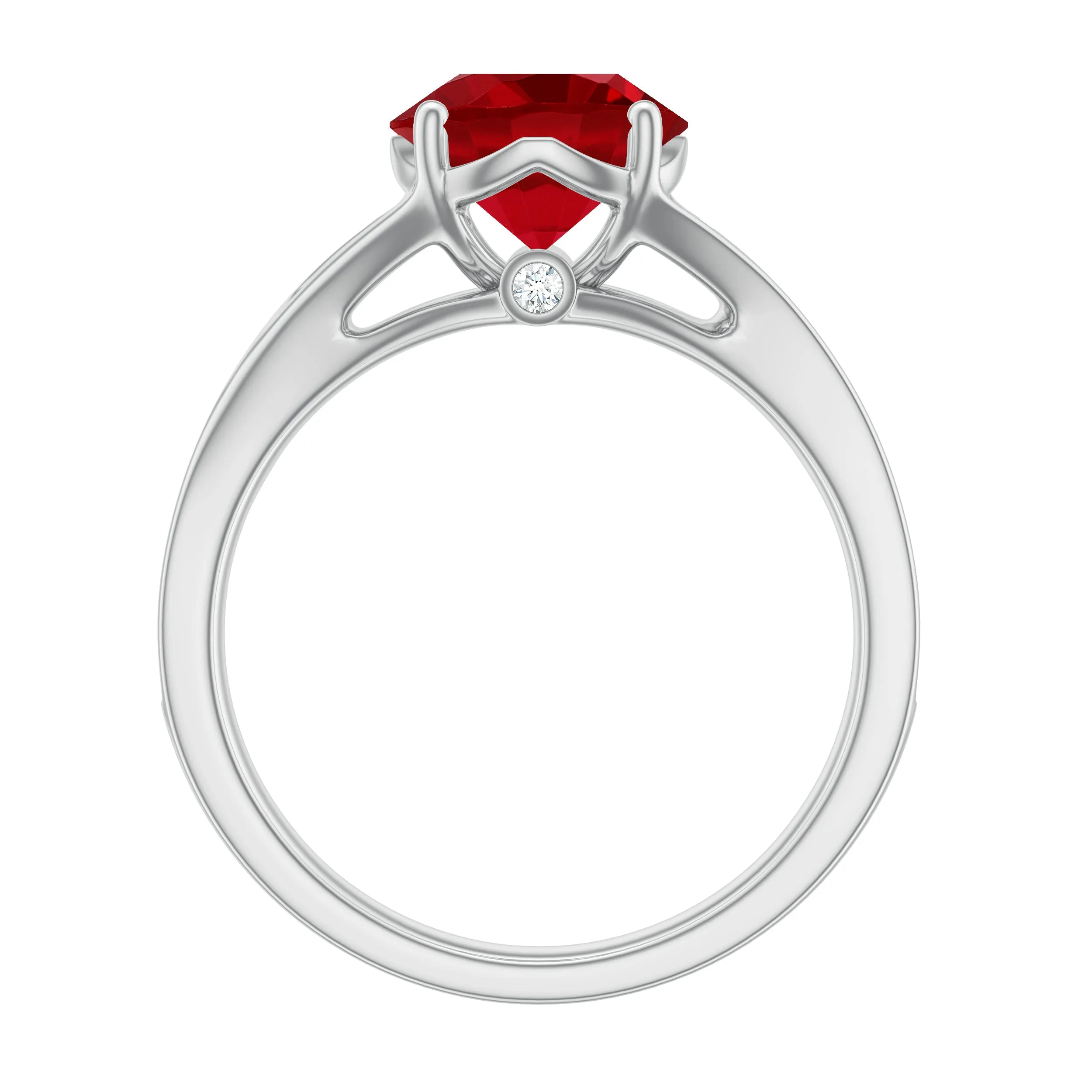 2.75 CT Round Created Ruby Solitaire Ring with Diamond in Split Shank