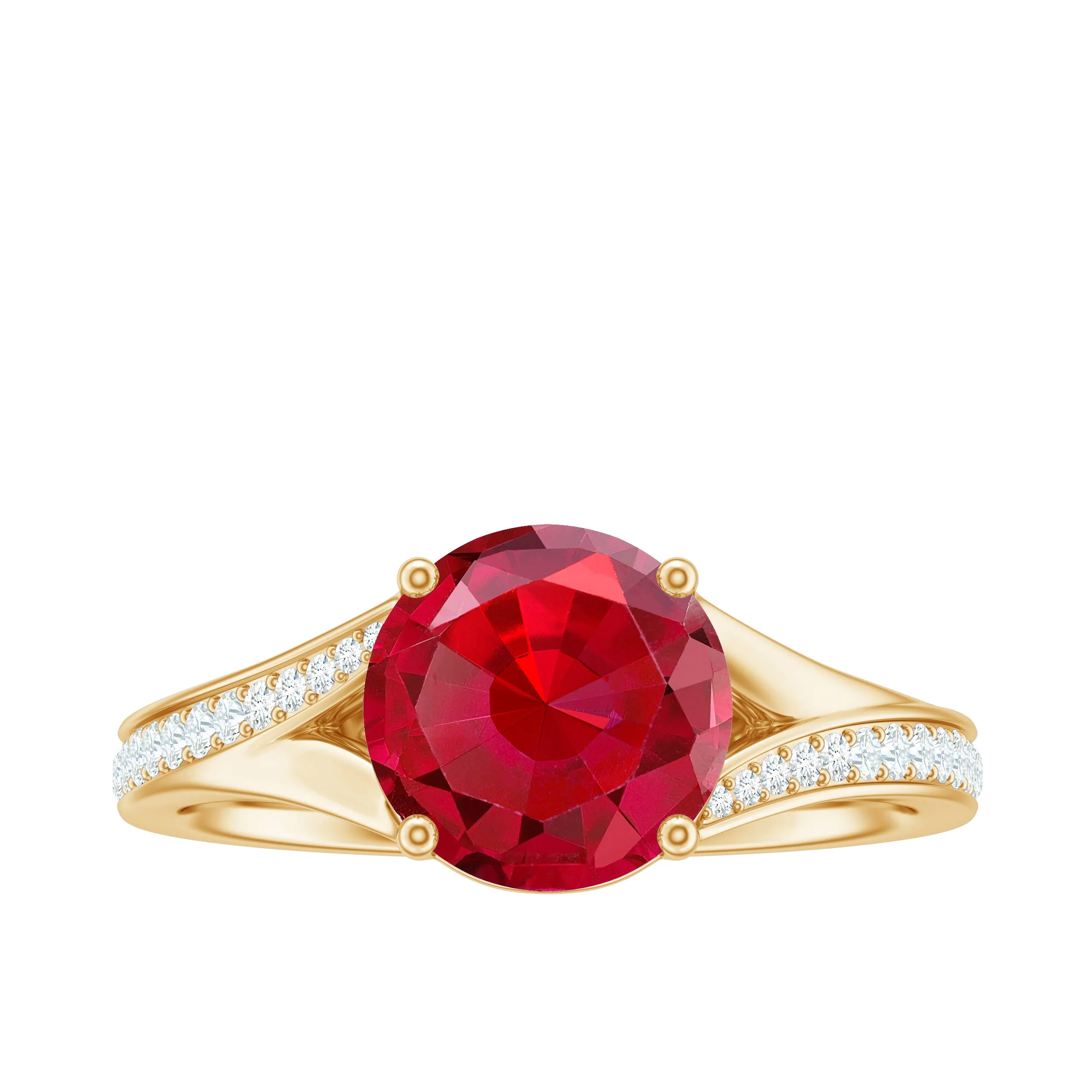 2.75 CT Round Created Ruby Solitaire Ring with Diamond in Split Shank