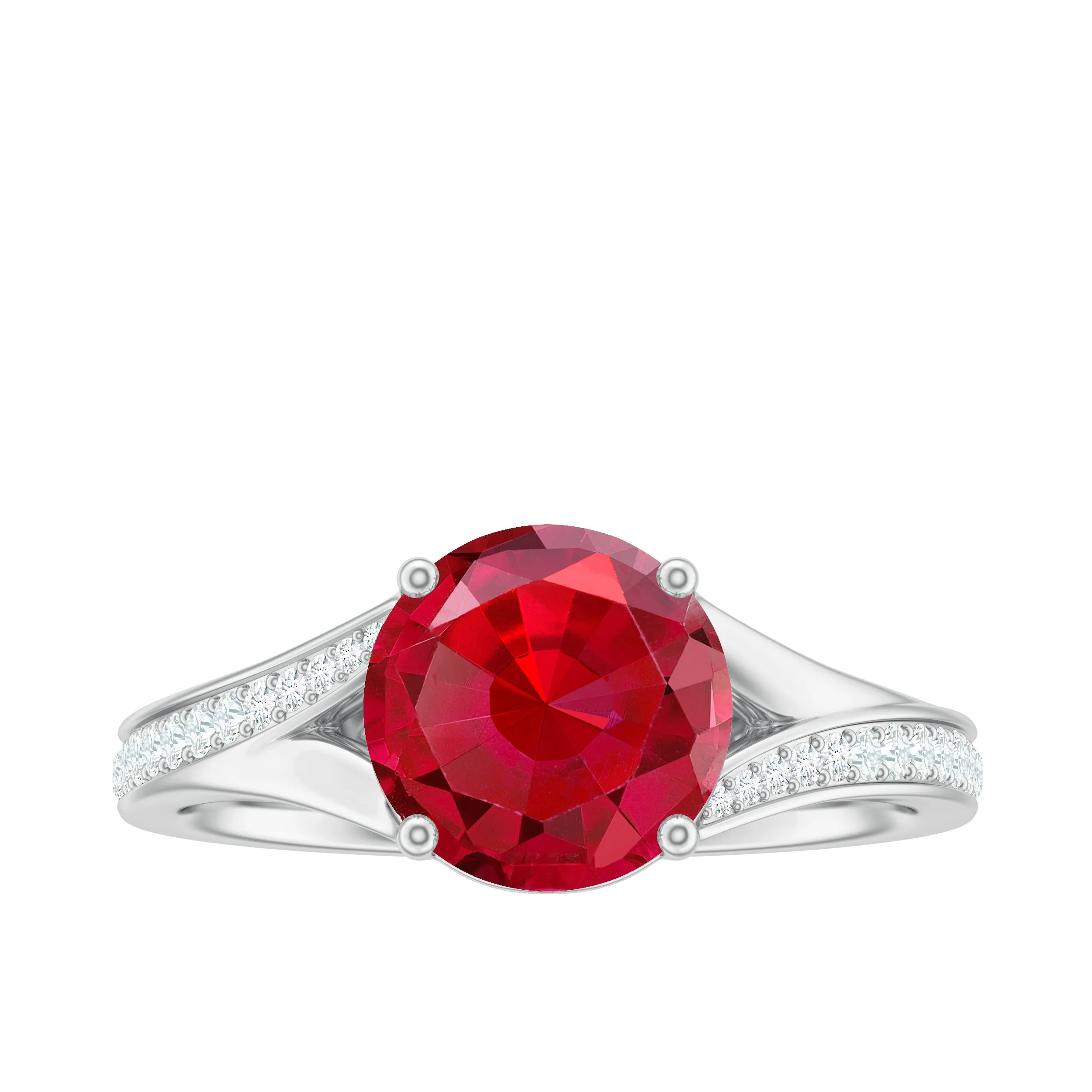 2.75 CT Round Created Ruby Solitaire Ring with Diamond in Split Shank