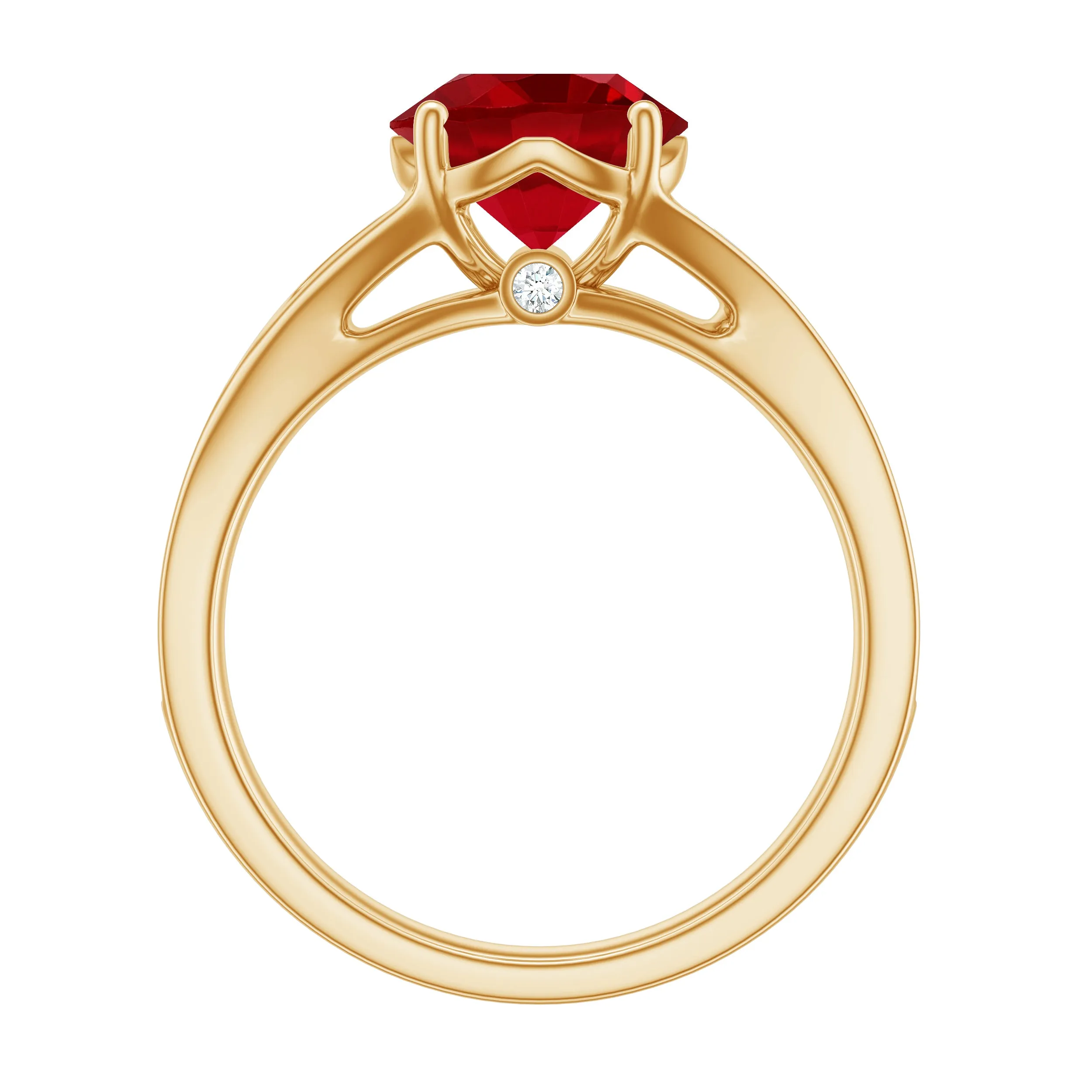 2.75 CT Round Created Ruby Solitaire Ring with Diamond in Split Shank