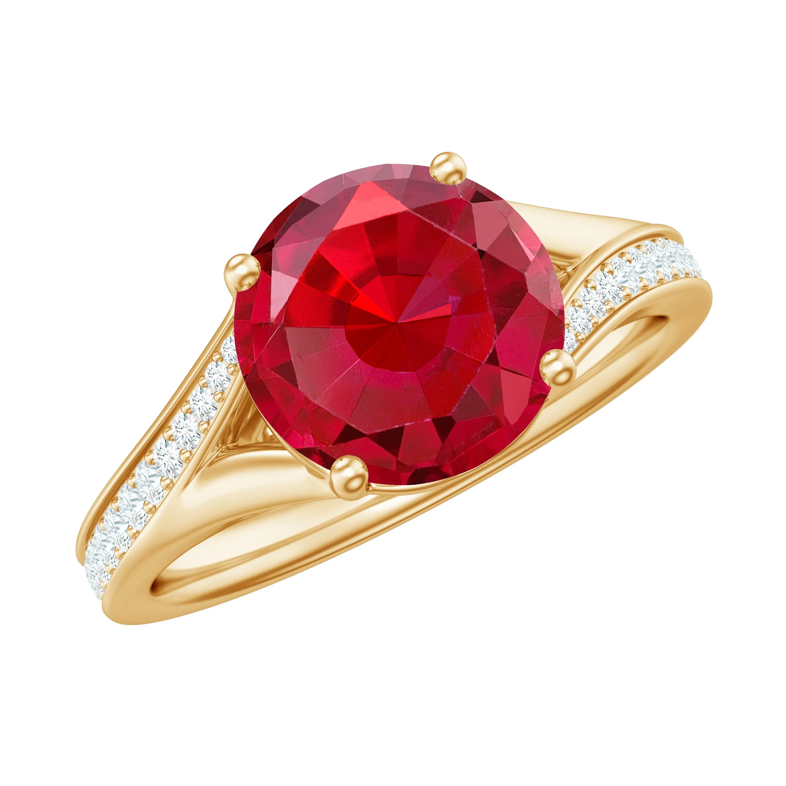 2.75 CT Round Created Ruby Solitaire Ring with Diamond in Split Shank