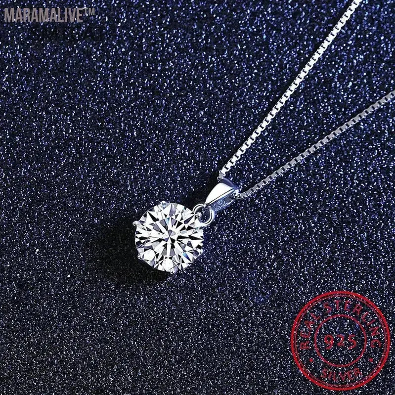 925 Silver Rhodium plating 1 Carat VVS1 Diamond Test Round Shape Moissanite Pendant Necklace Women Classic Gemstone Necklace