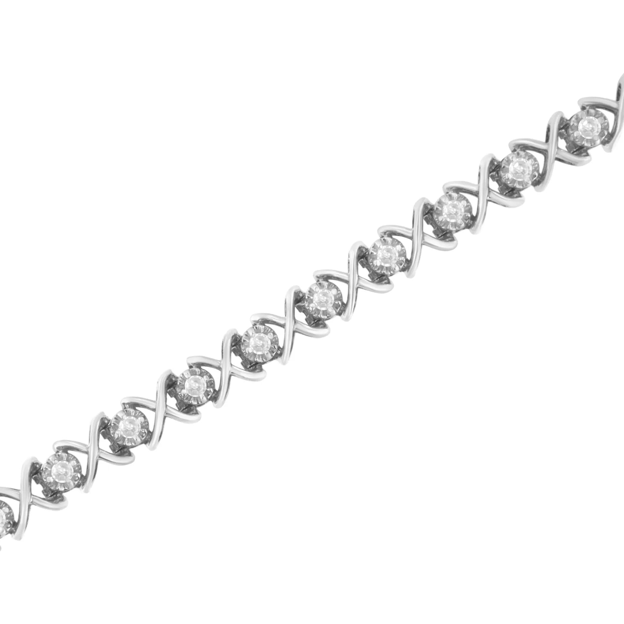 .925 Sterling Silver 1 cttw Brilliant Round-Cut Diamond "X" Link Bracelet (I-J Clarity, I2-I3 Color) - Size 7"