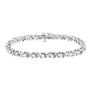 .925 Sterling Silver 1 cttw Brilliant Round-Cut Diamond "X" Link Bracelet (I-J Clarity, I2-I3 Color) - Size 7"