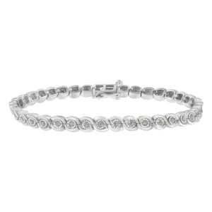 .925 Sterling Silver 1.0 cttw Miracle Set Diamond Spiraling Bezel Link Bracelet(I-J Color, I3 Clarity) -7.25"