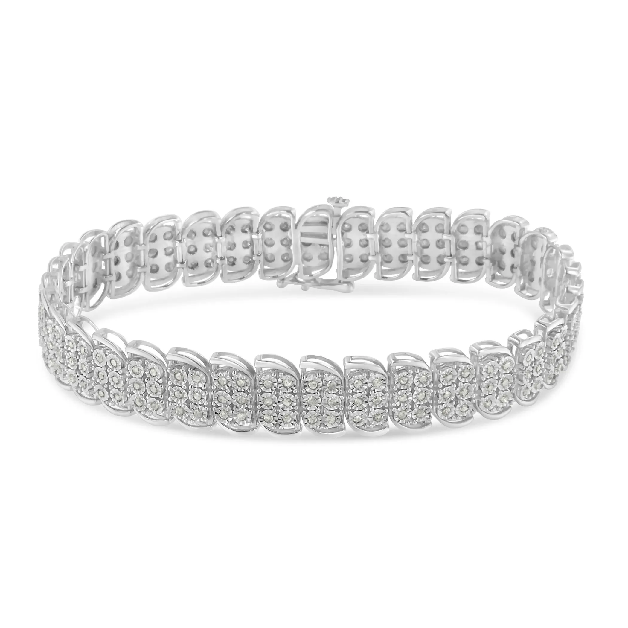 .925 Sterling-Silver 2.0 Cttw Miracle Set Diamond 3 Row S Curve Line Tennis Bracelet (I-J Color, I3 Clarity) -7.25"