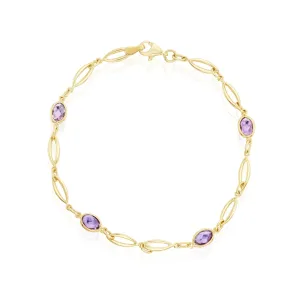 9ct Yellow Gold Amethyst Oval Link Bracelet