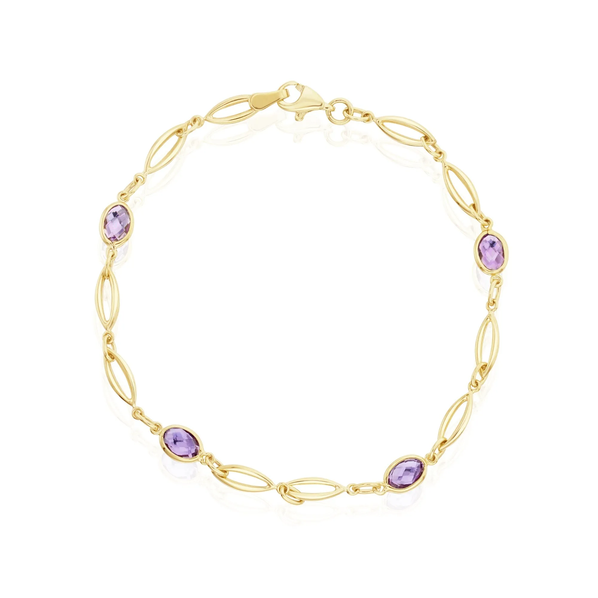 9ct Yellow Gold Amethyst Oval Link Bracelet