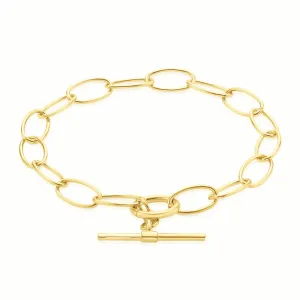 9ct Yellow Gold Silver Filled 19 cm Oval Link T-Bar Bracelet