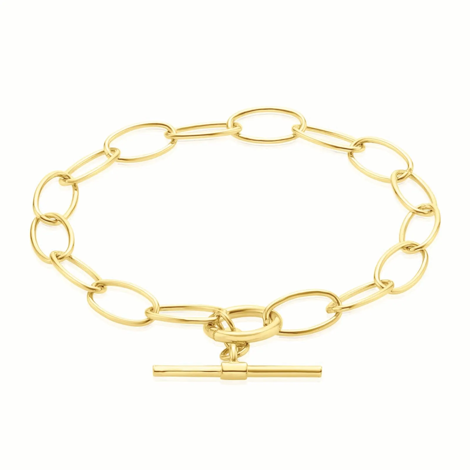 9ct Yellow Gold Silver Filled 19 cm Oval Link T-Bar Bracelet