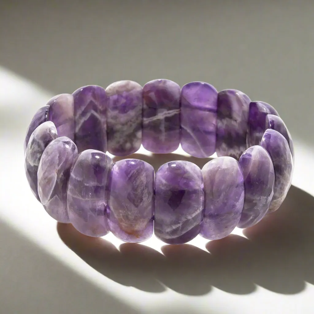 Amethyst Faceted Gemstone Bead Elastic Bracelet