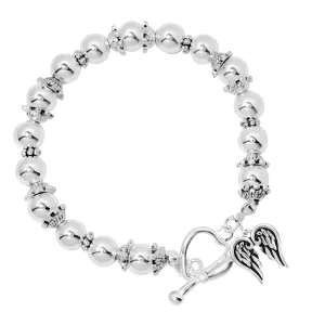 Angel Wings Religious Silver Beaded Bracelet