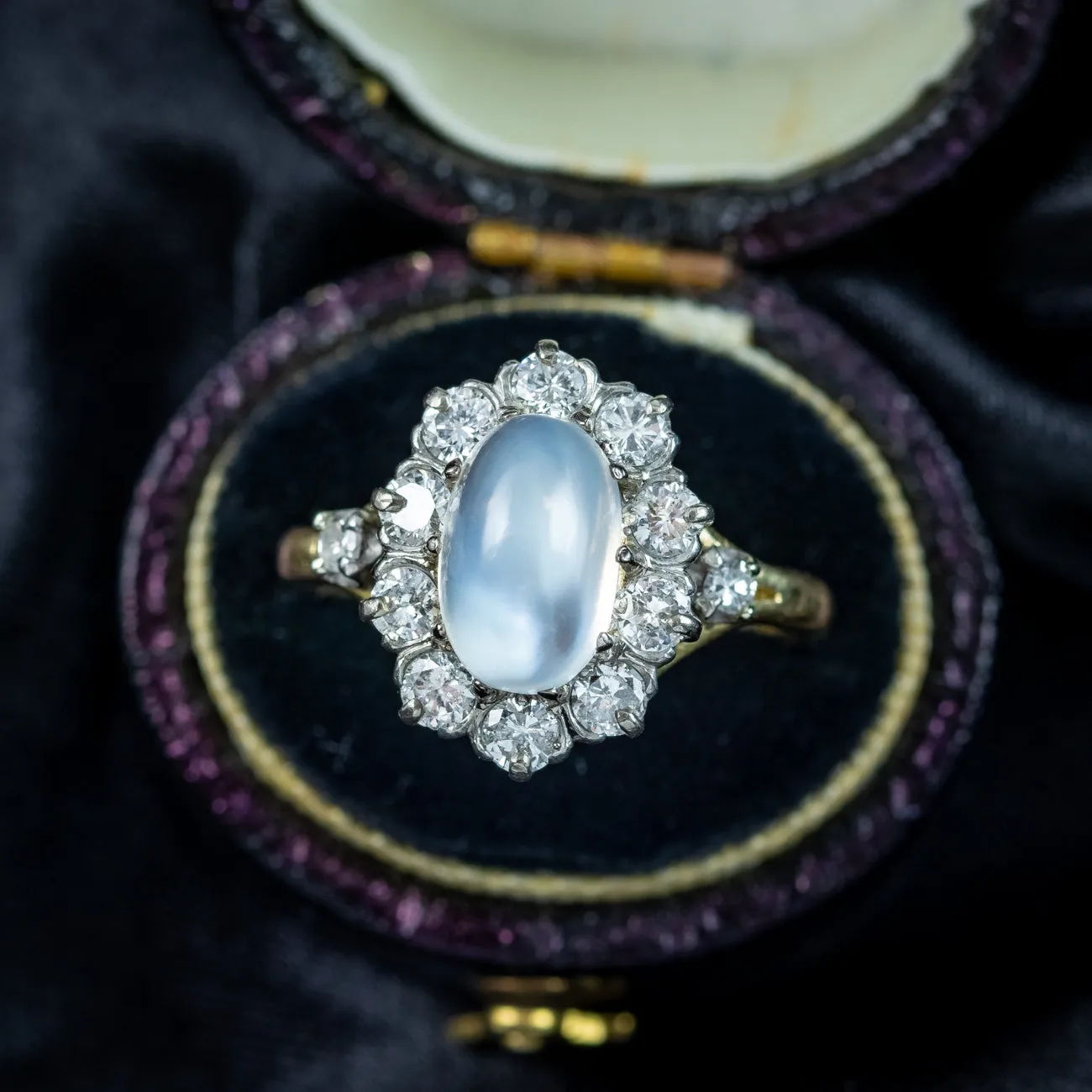 Antique Edwardian Moonstone Diamond Cluster Ring 2ct Moonstone