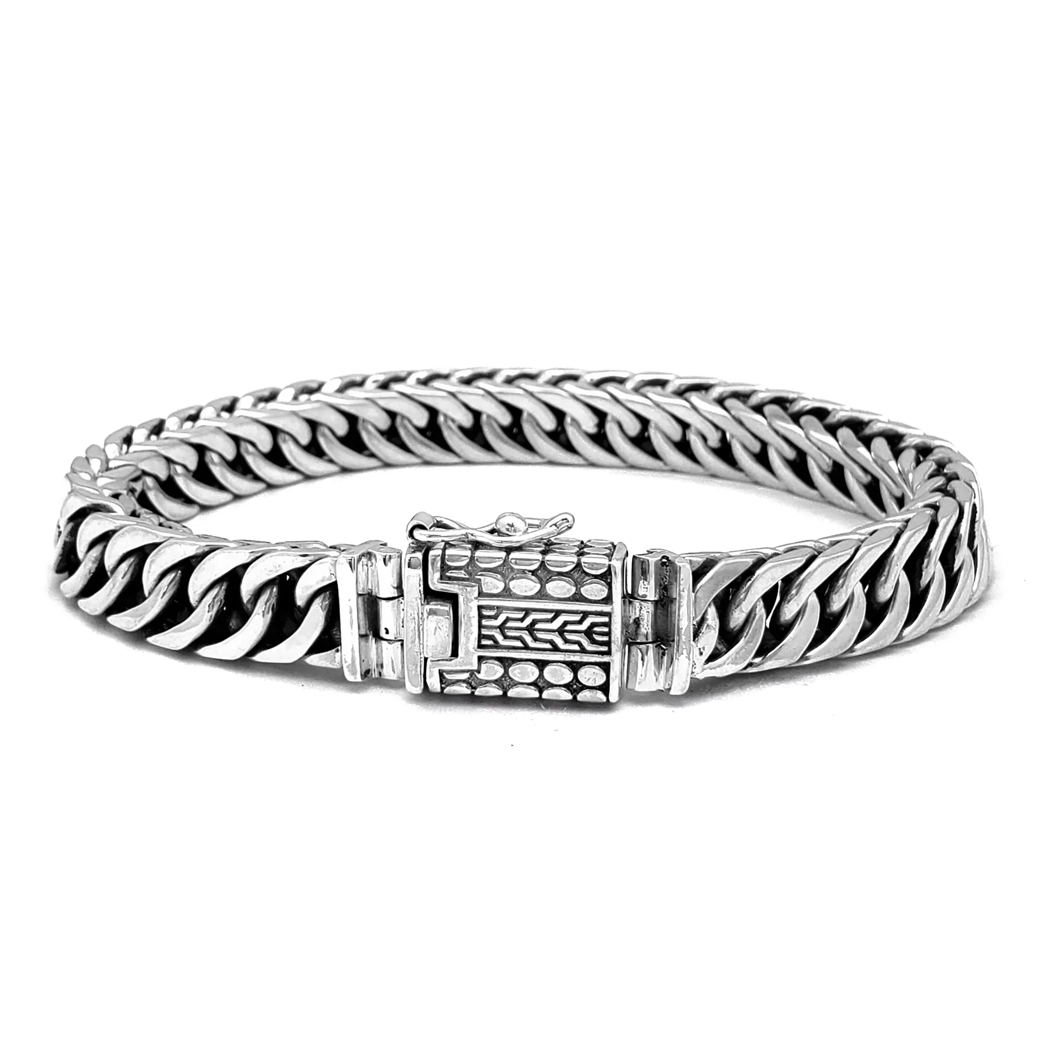 Antique Finish Square Flat Cuban Solid Bracelet (Silver)