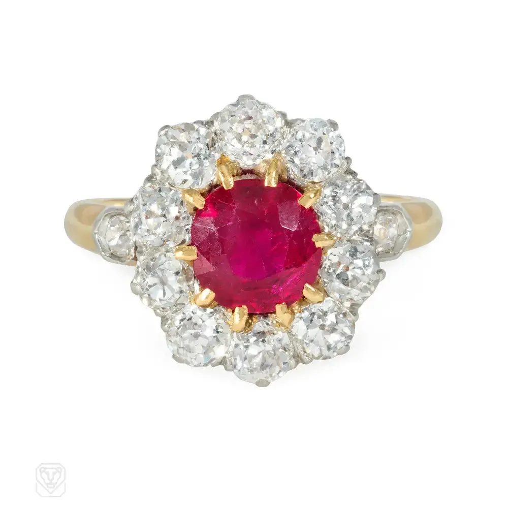 Antique ruby and diamond cluster ring