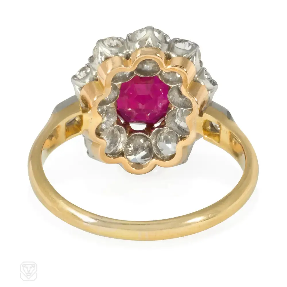 Antique ruby and diamond cluster ring