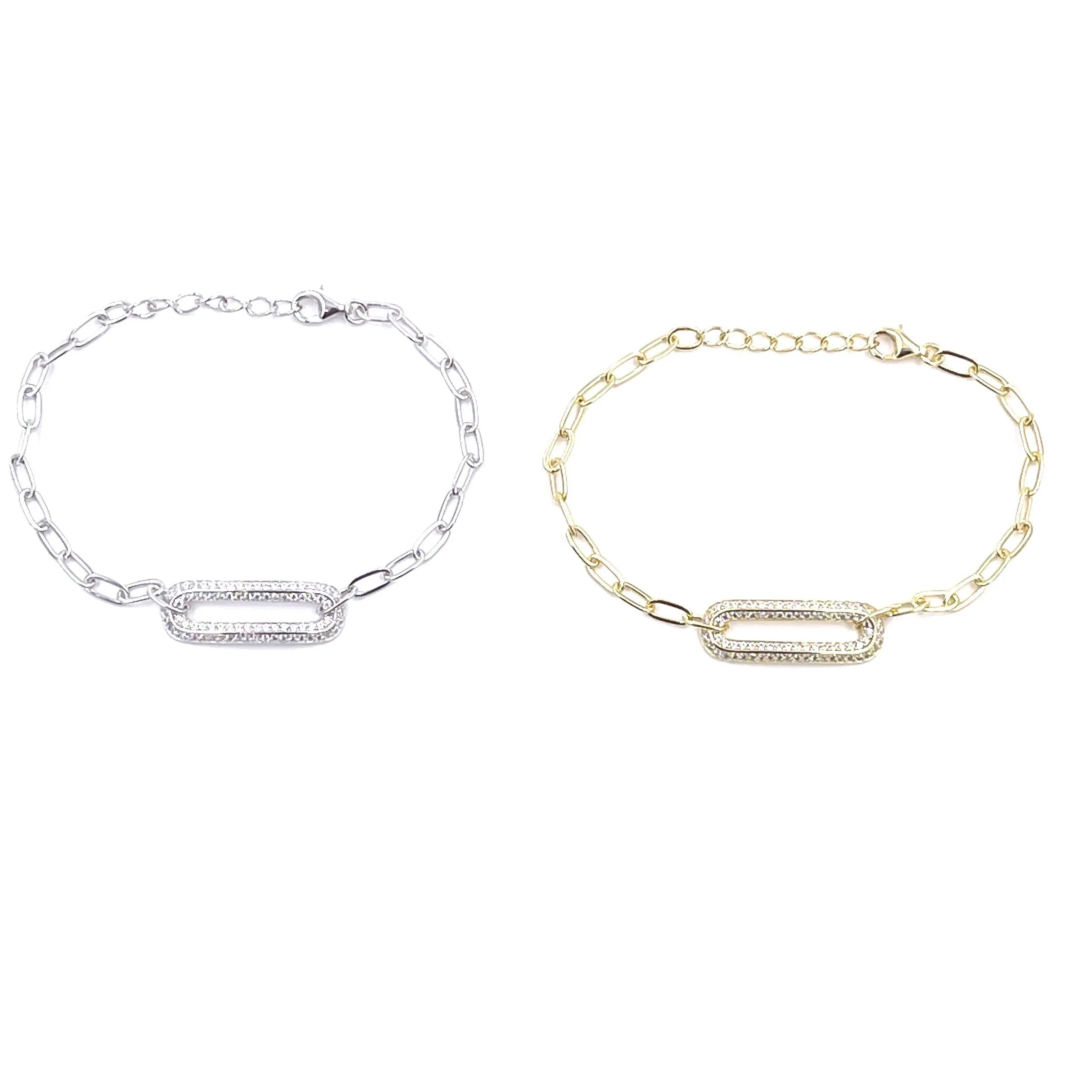 Ashley Gold Sterling Silver CZ Rectangle Link Bracelet