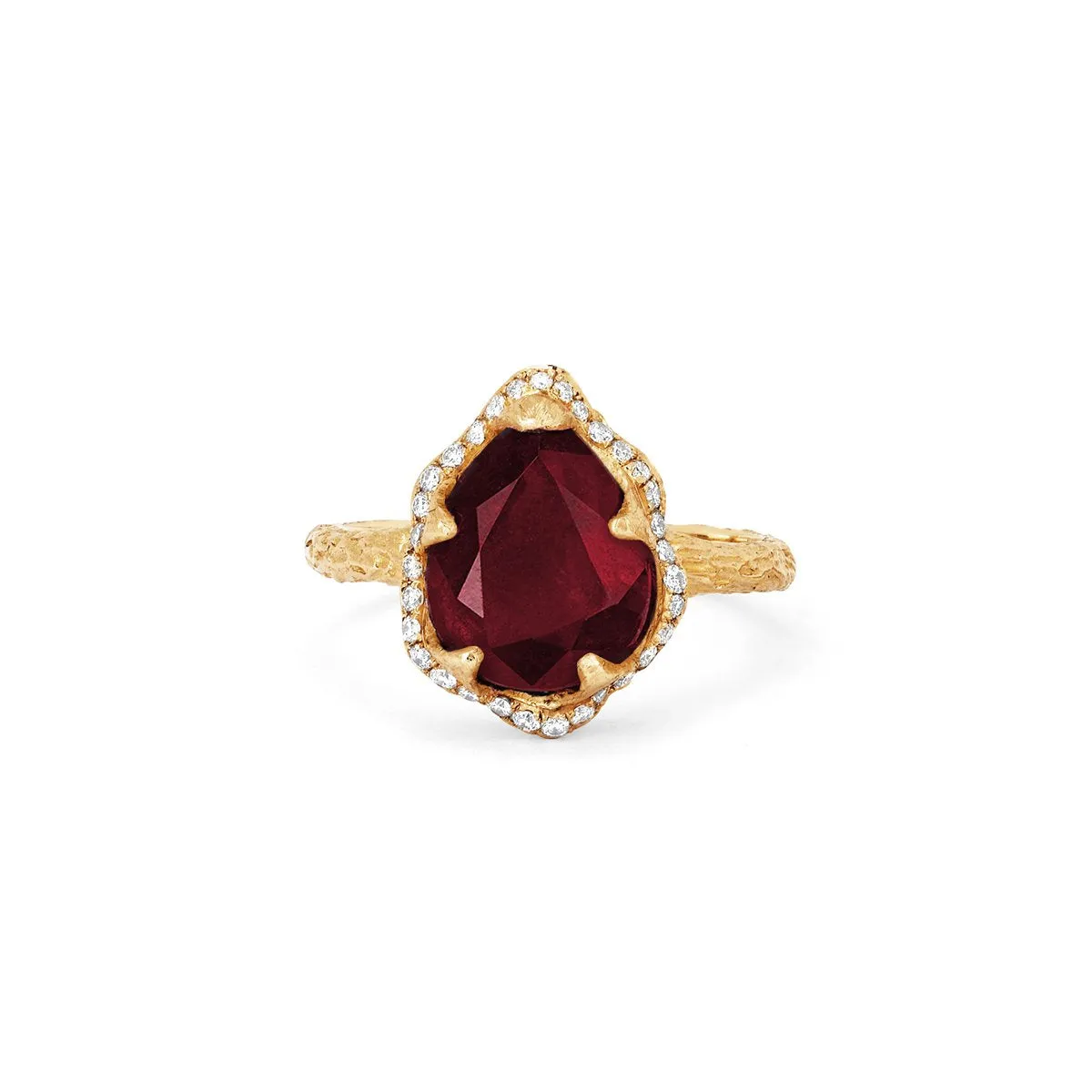 Baby Queen Water Drop Ruby Ring with Full Pavé Diamond Halo