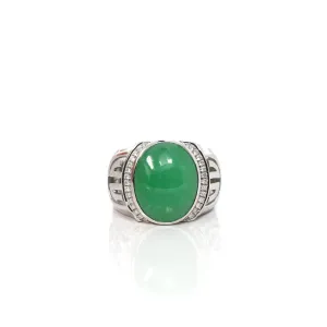 Baikalla 18k White Gold Natural Imperial Green Jadeite Jade Men's Signet Ring