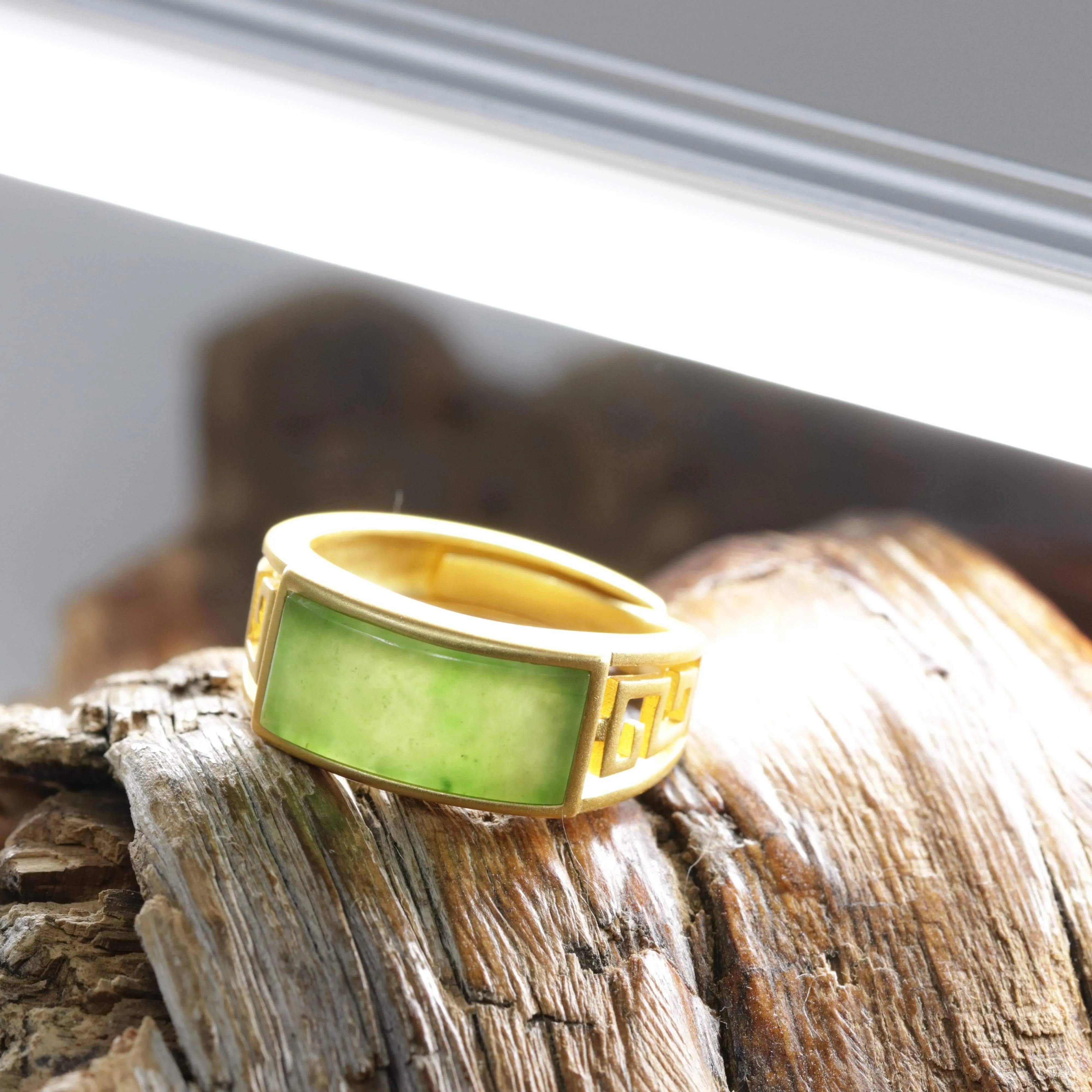 Baikalla™ "Classic Signet" Gold Plated Sterling Silver Real Green Jade Classic Men's Ring