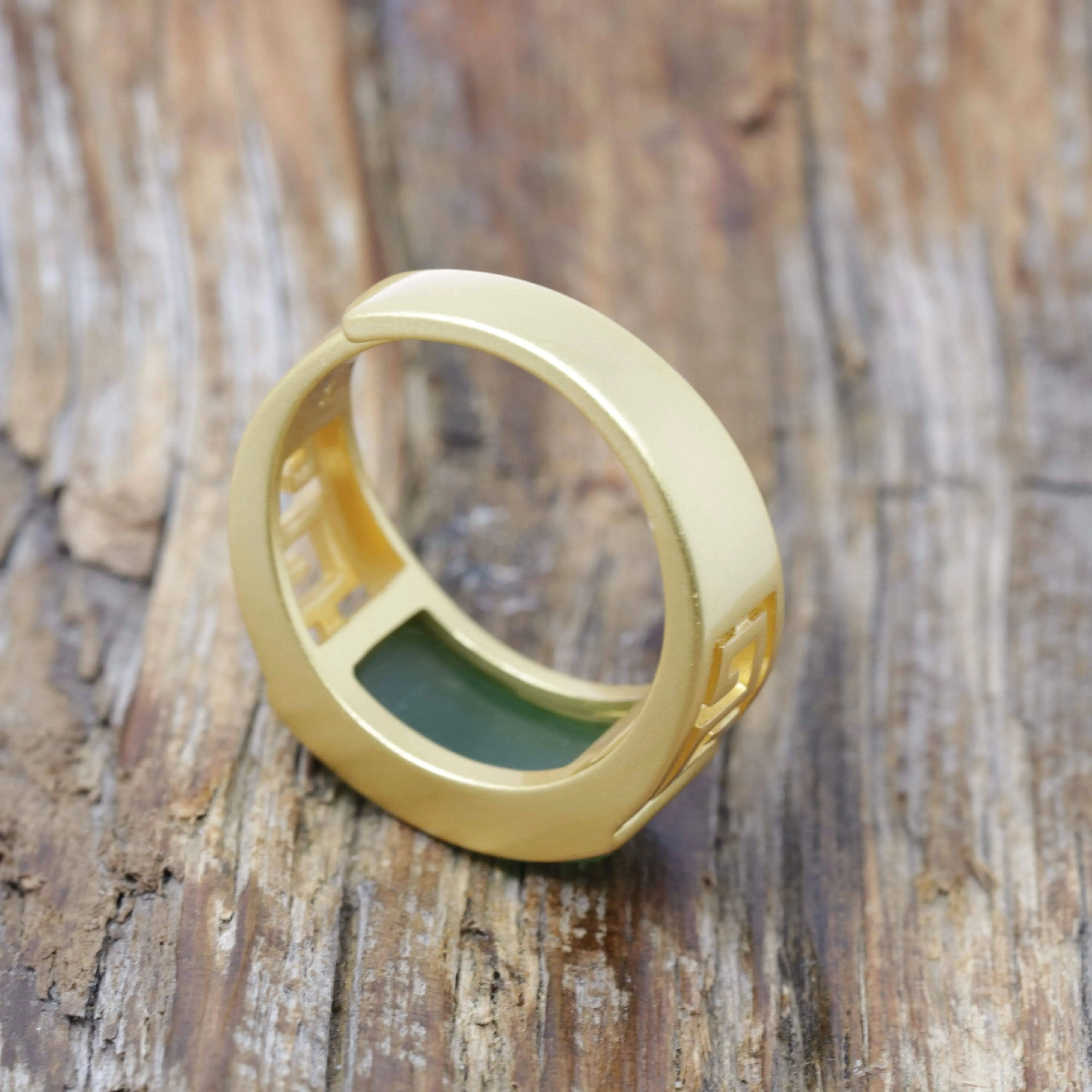 Baikalla™ "Classic Signet" Gold Plated Sterling Silver Real Green Jade Classic Men's Ring