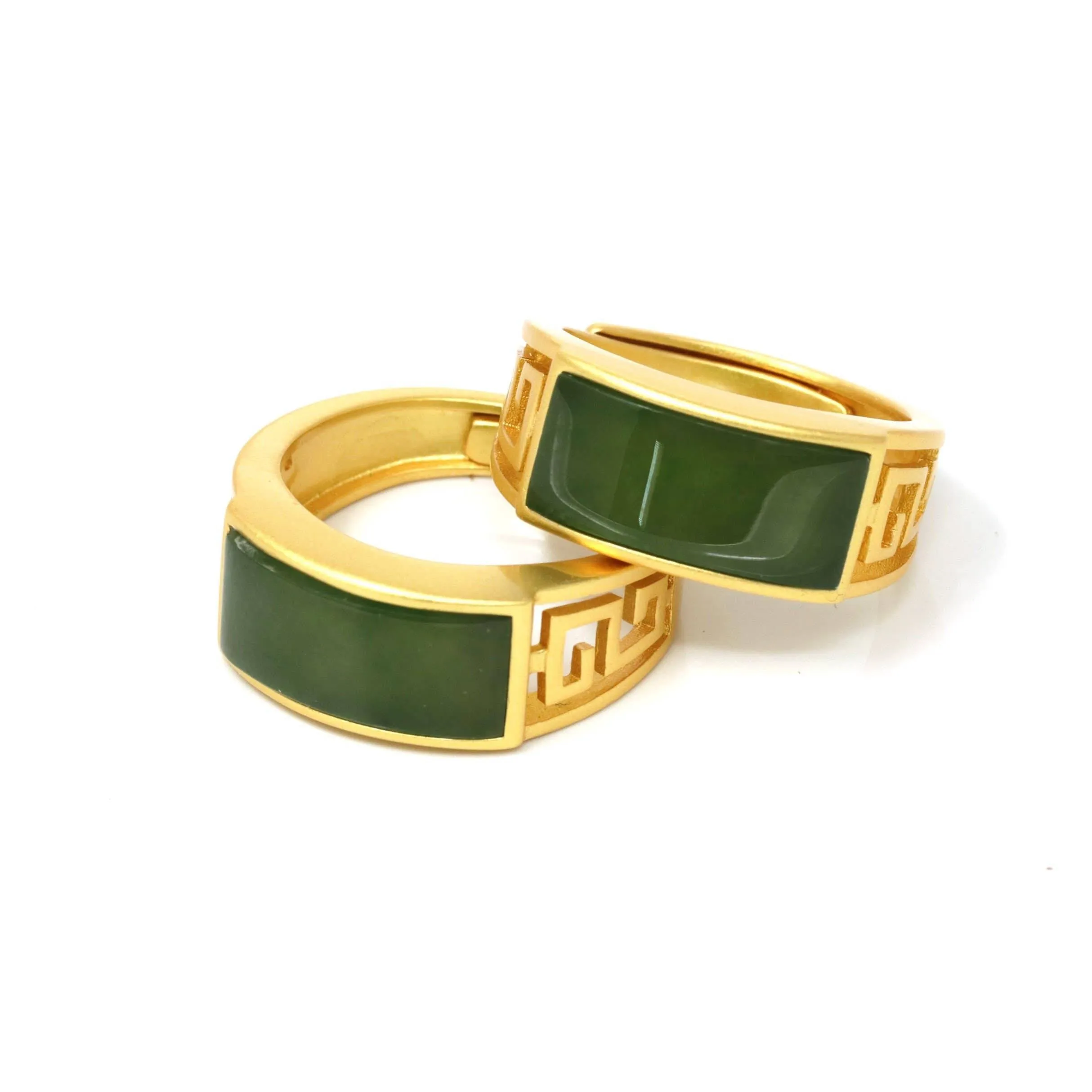 Baikalla™ "Classic Signet" Gold Plated Sterling Silver Real Green Jade Classic Men's Ring