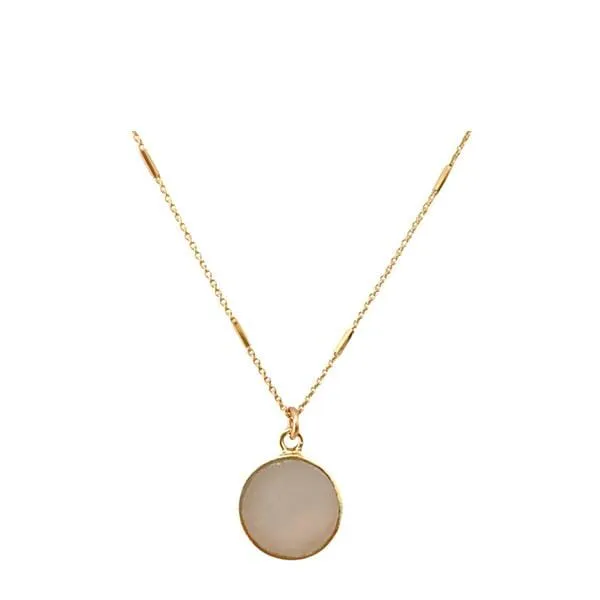 Bezel Set Semi Precious Coin on Gold Vermeil Chain: Moonstone (NGCP746MN)