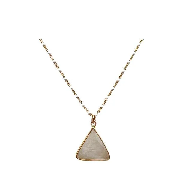 Bezel Set Triangle on Plated or Vermeil Beaded Chain: Moonstone (_NG774MN)