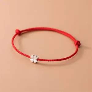 Buddha Stones 925 Sterling Silver Four Leaf Clover Red Rope Bracelet