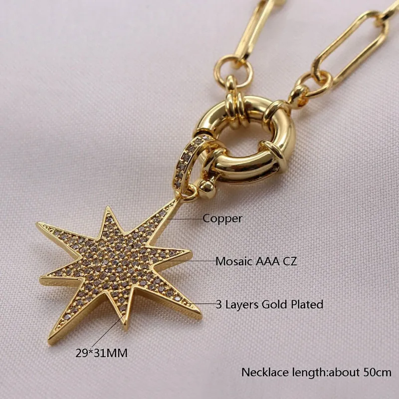 Celestial Lightning, Moon, and Star Pendant Necklaces