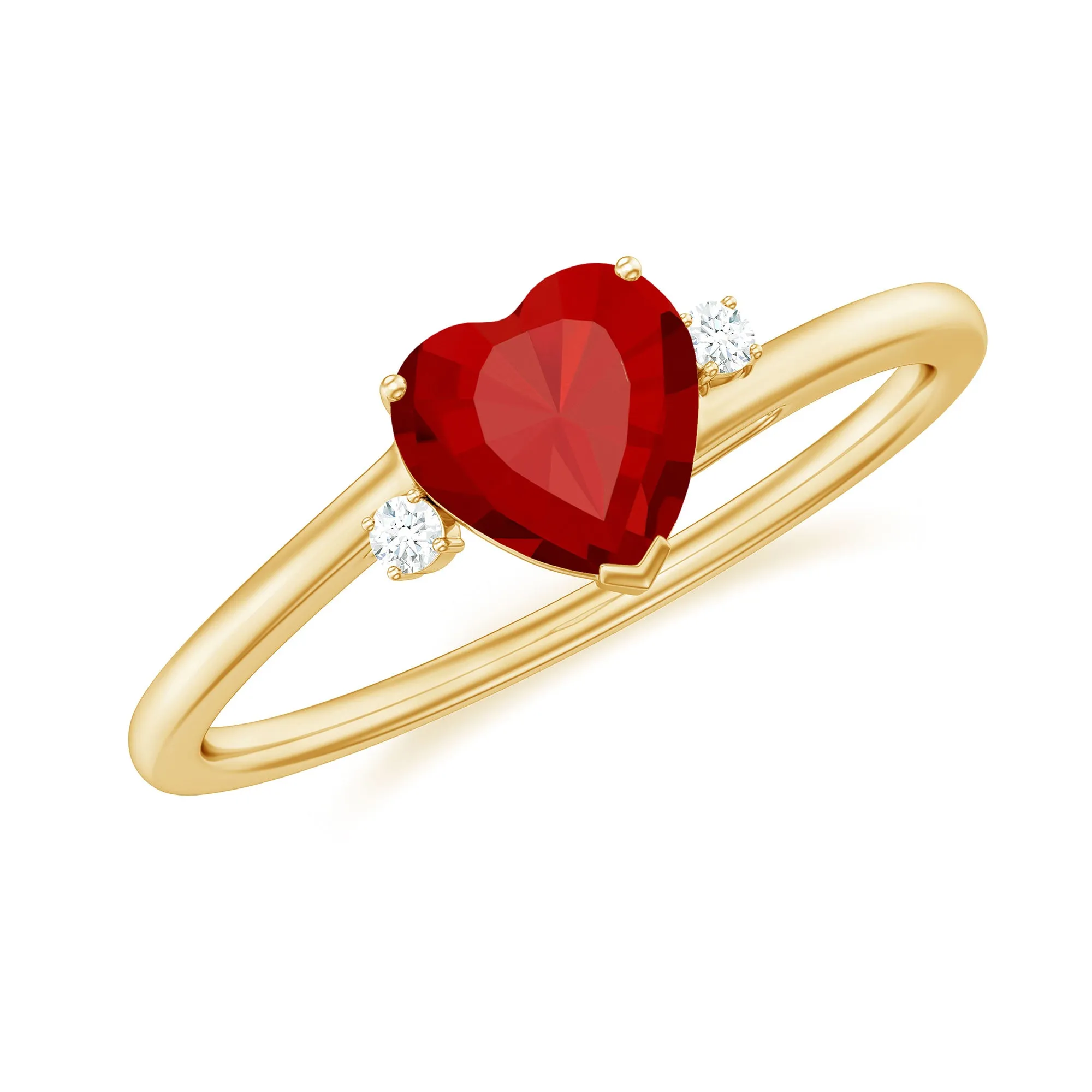 Certified Lab Grown Ruby Heart Solitaire Ring with Diamond