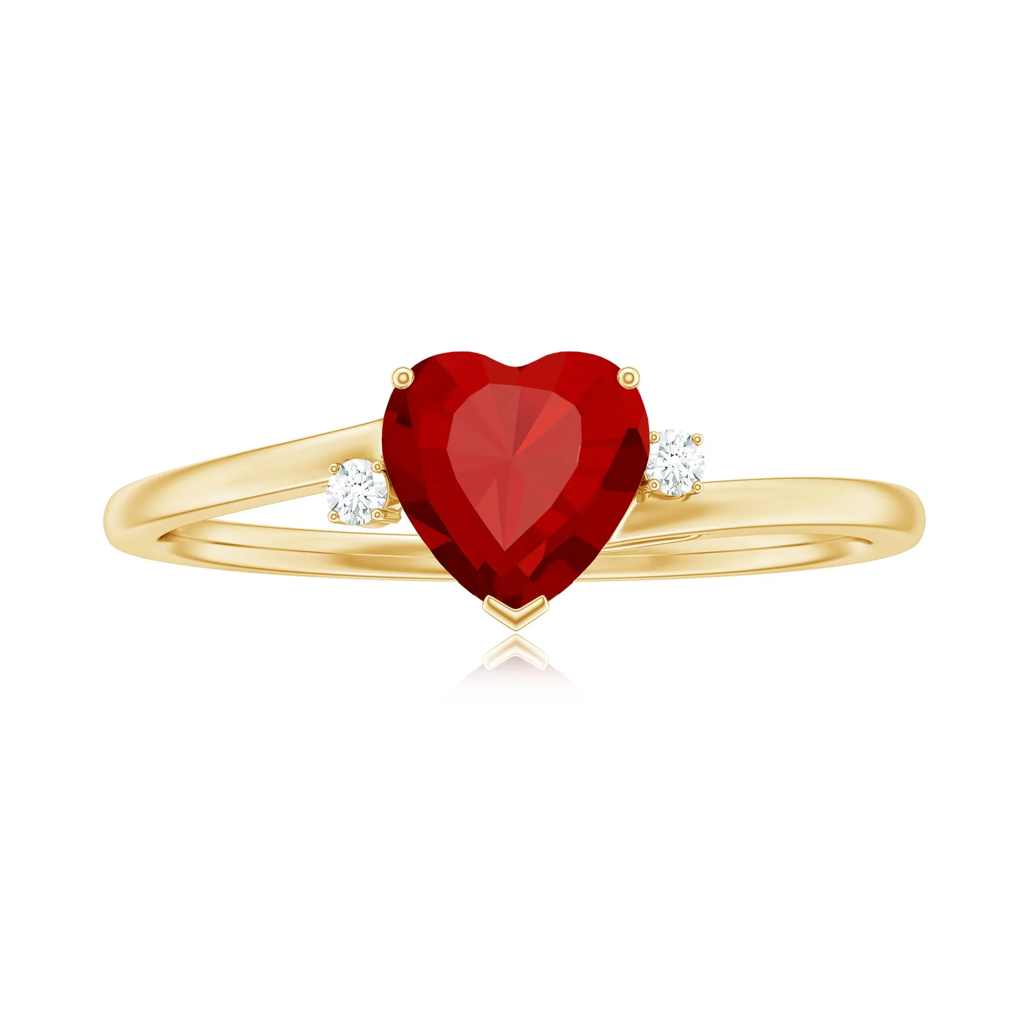 Certified Lab Grown Ruby Heart Solitaire Ring with Diamond