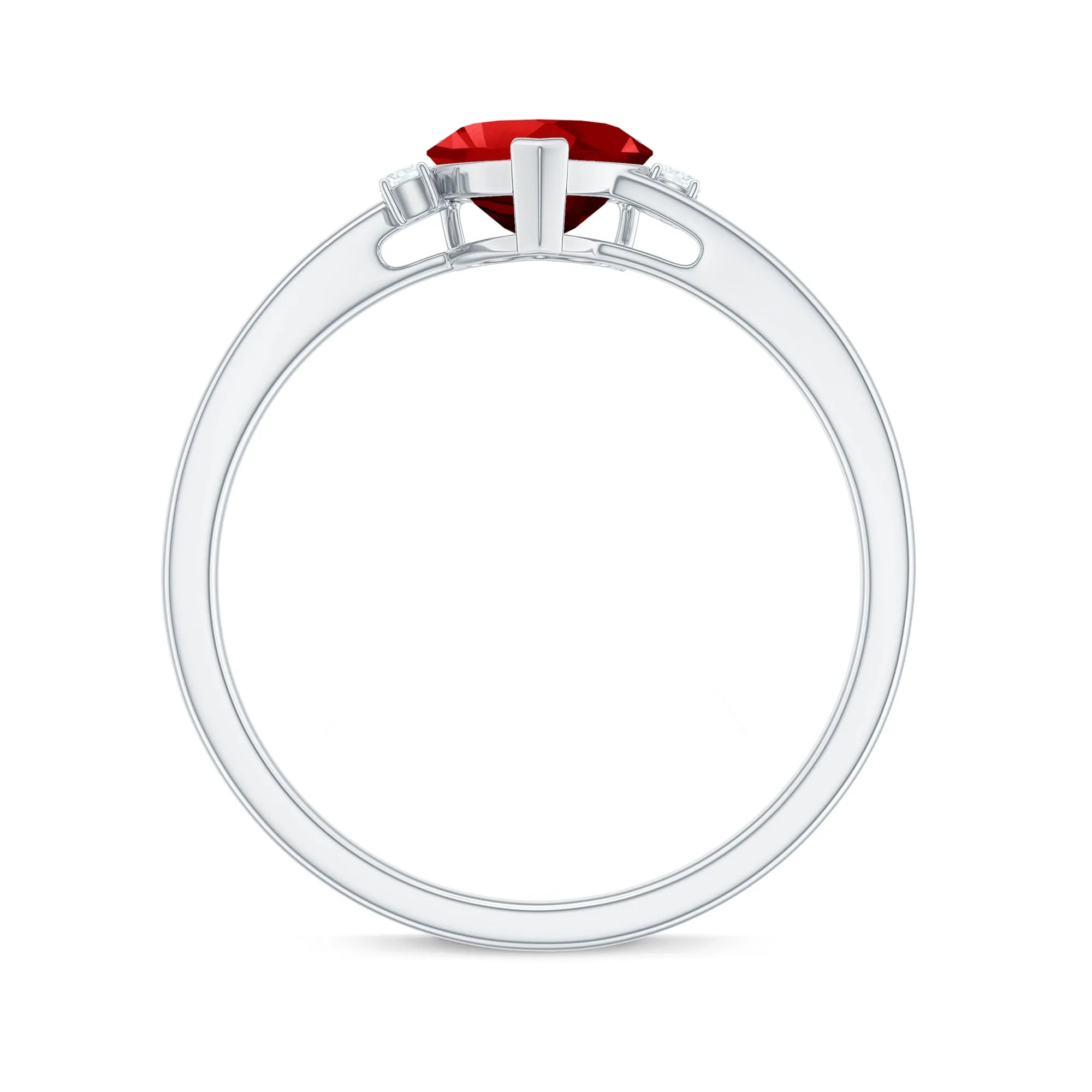 Certified Lab Grown Ruby Heart Solitaire Ring with Diamond