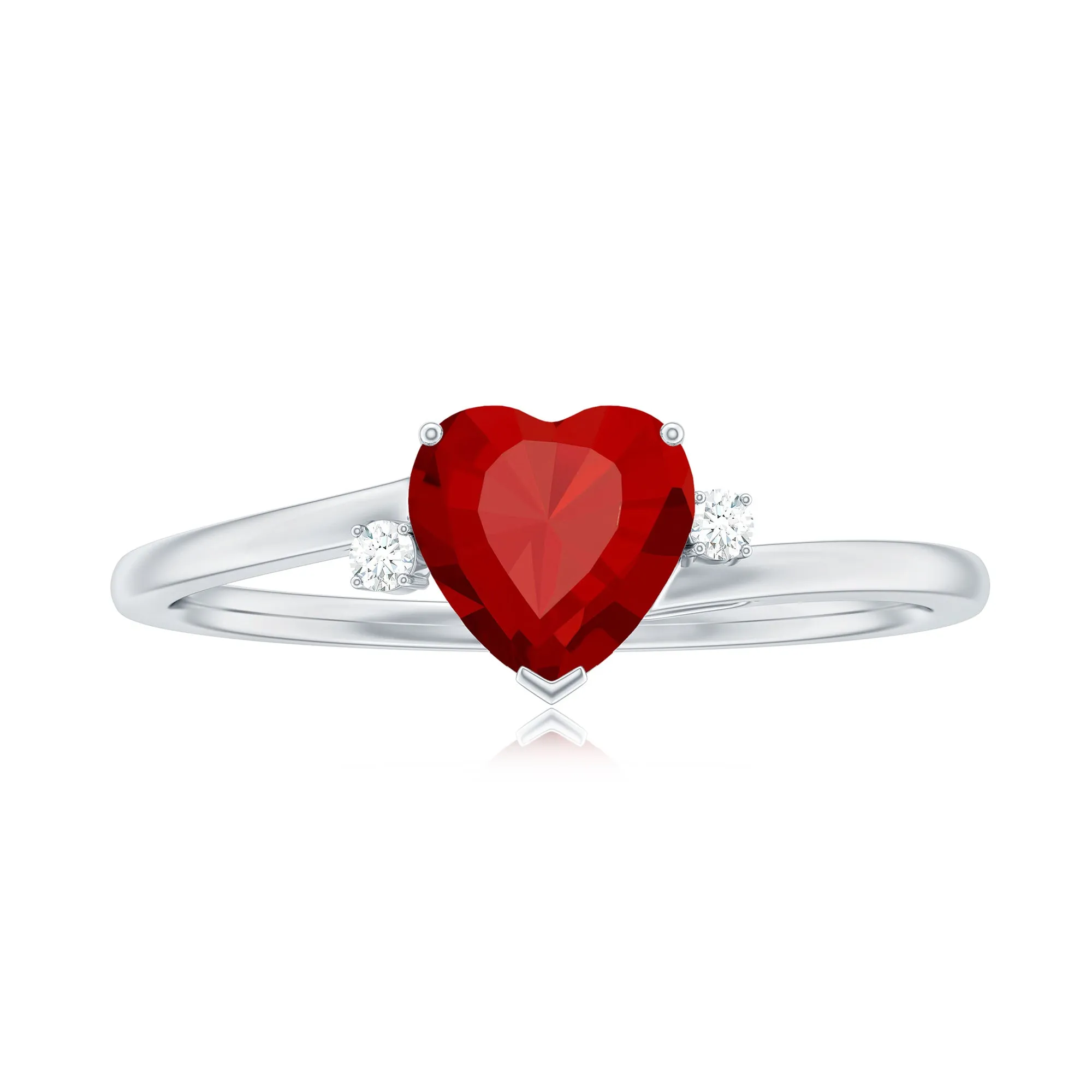 Certified Lab Grown Ruby Heart Solitaire Ring with Diamond