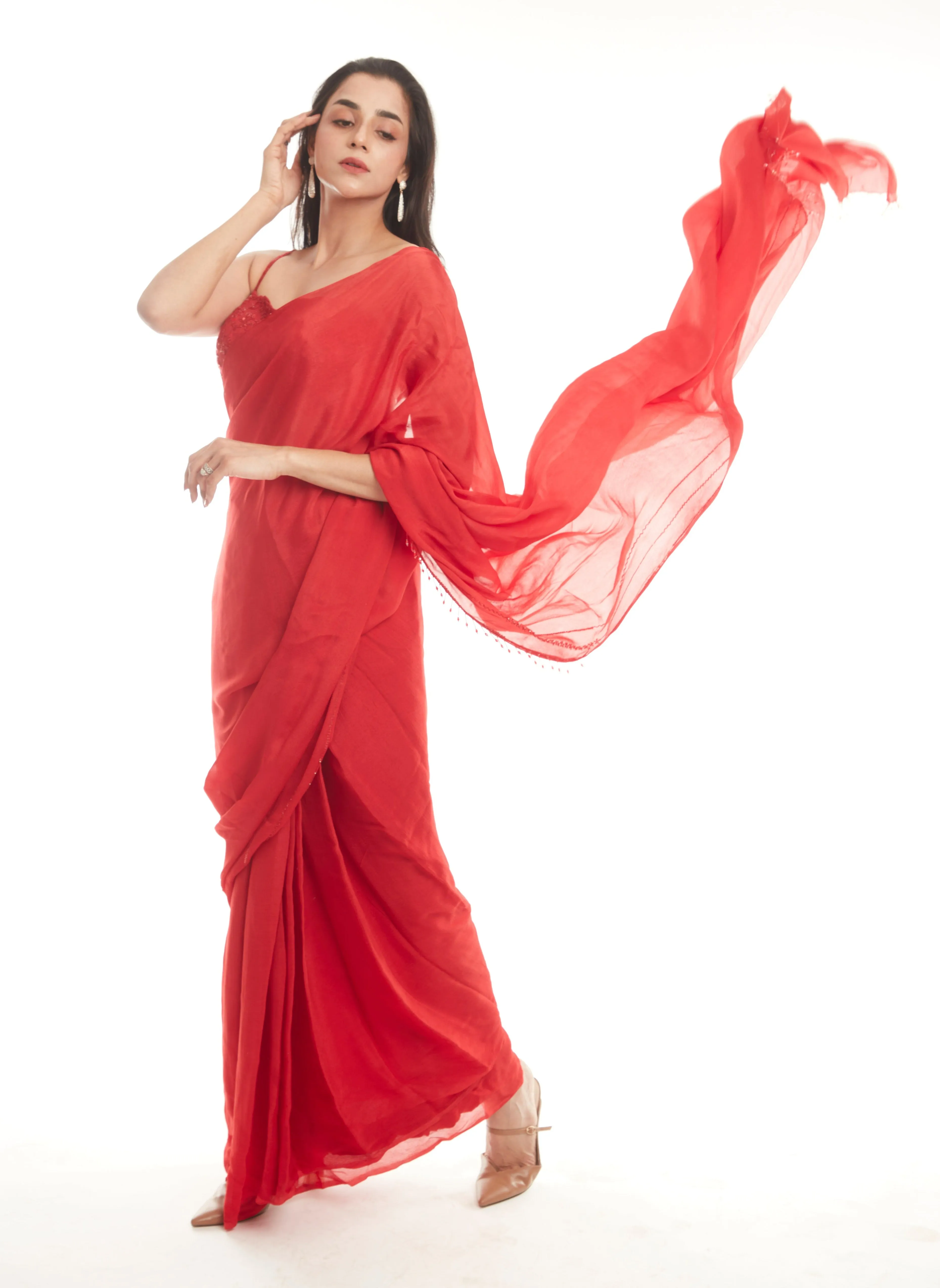 Charita Varma in Ruby Red Saree Set