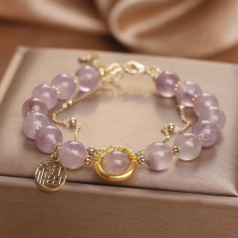 Chinese Fu Character Natural Amethyst Female Bracelet