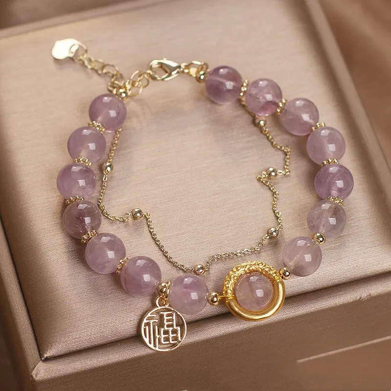 Chinese Fu Character Natural Amethyst Female Bracelet