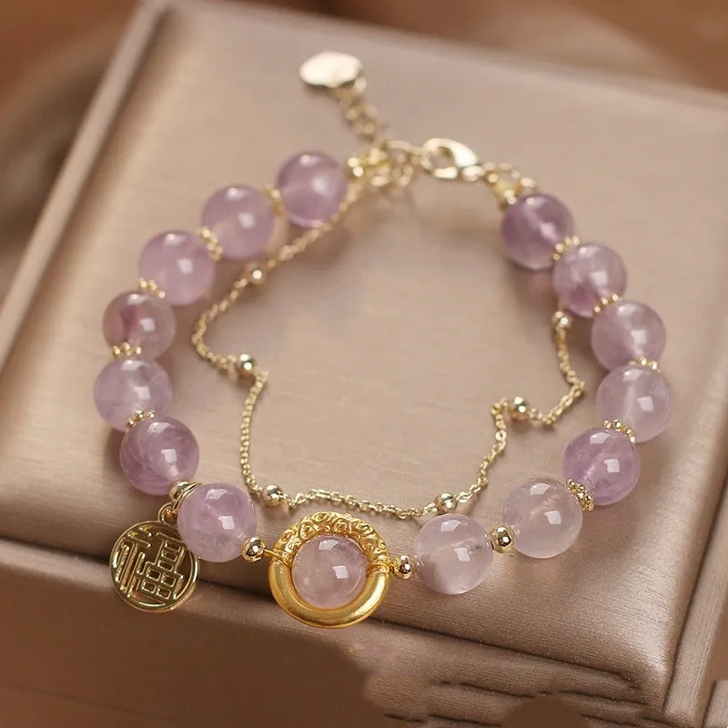 Chinese Fu Character Natural Amethyst Female Bracelet