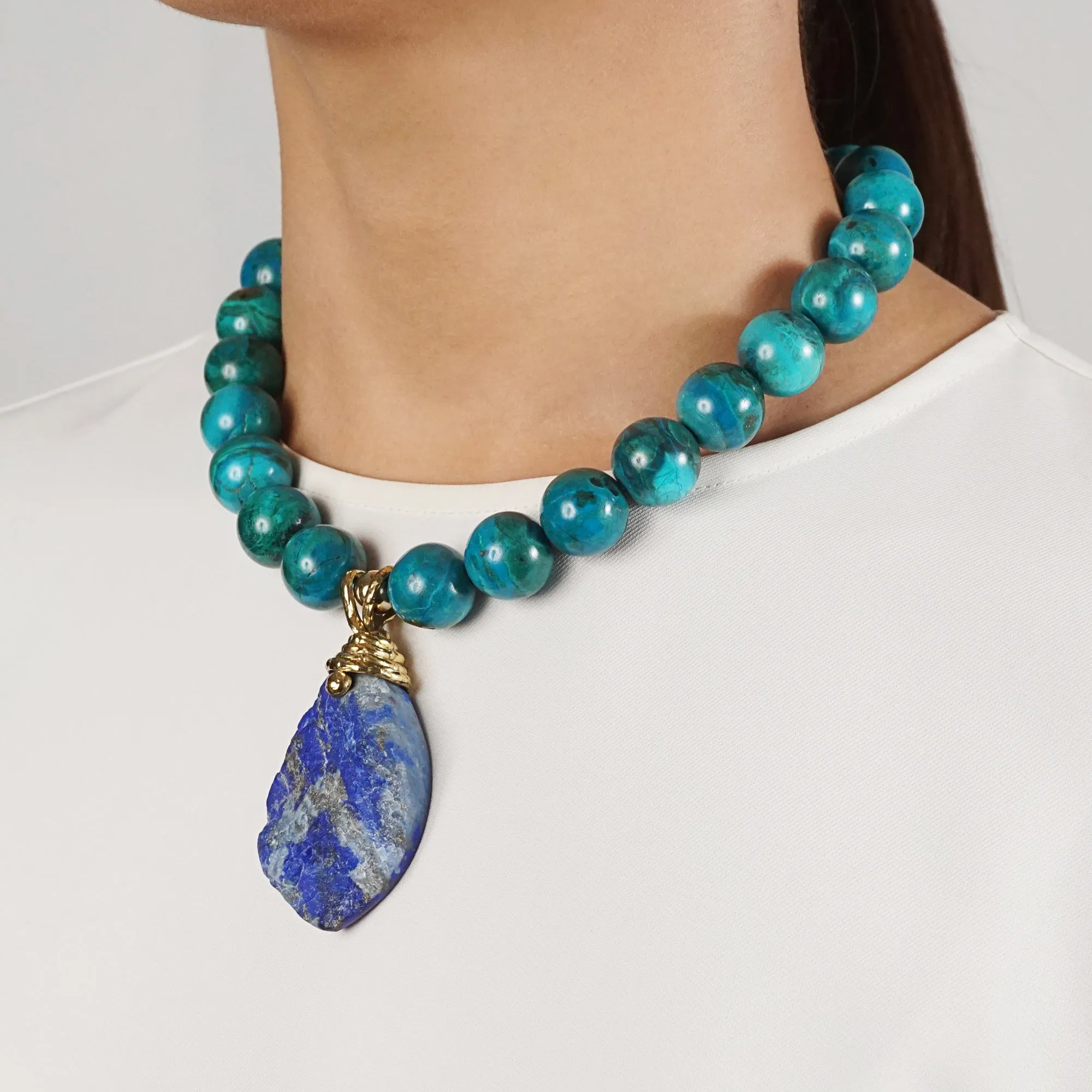 Chrysocolla 16mm with Lapis Lazuli Pendant