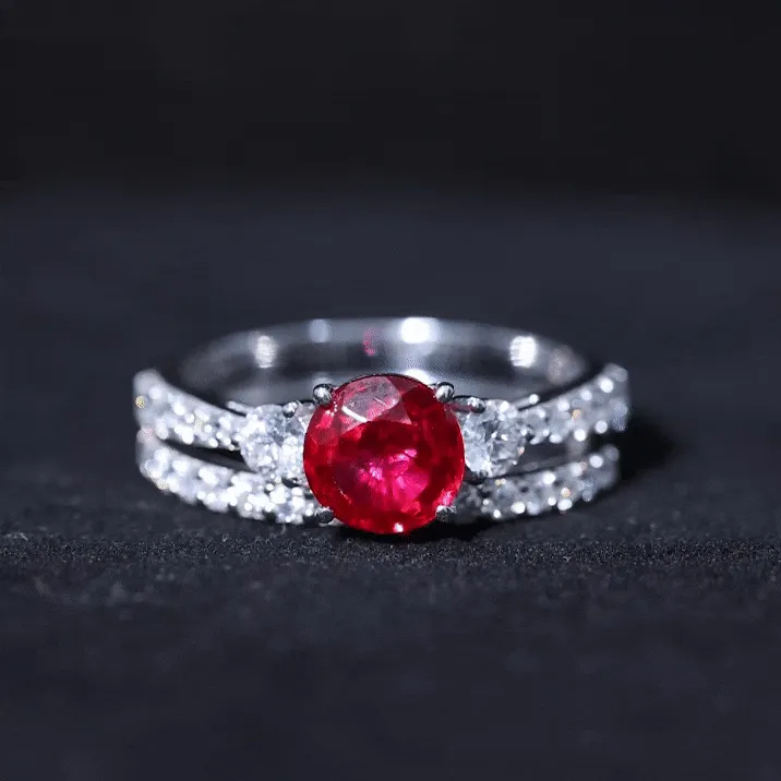 Classic Created Ruby Bridal Ring Set with Moissanite in Gold