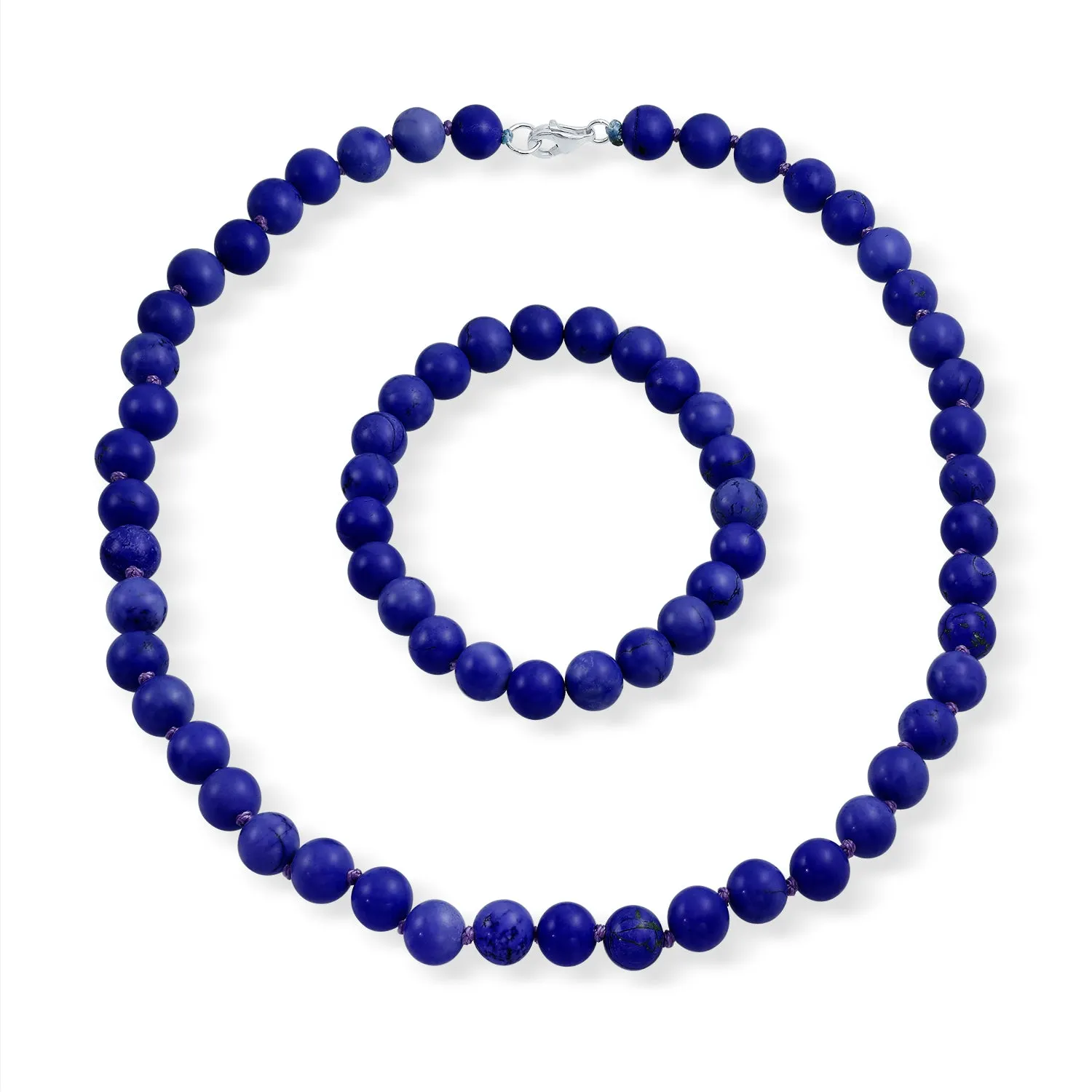 Classic Simulated Blue Lapis Lazuli 7MM Beads Strand Necklace & Bracelet Set