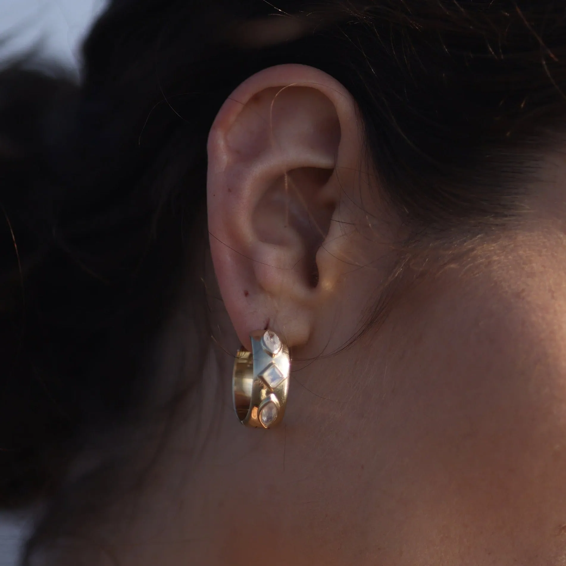 Coronet Moonstone Gold Hoops