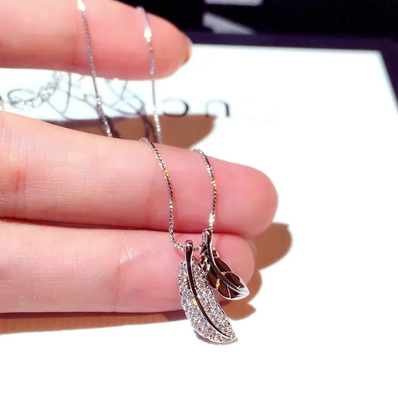 Dazzling Free-Spirited Rhinestone Feather Pendant Necklaces