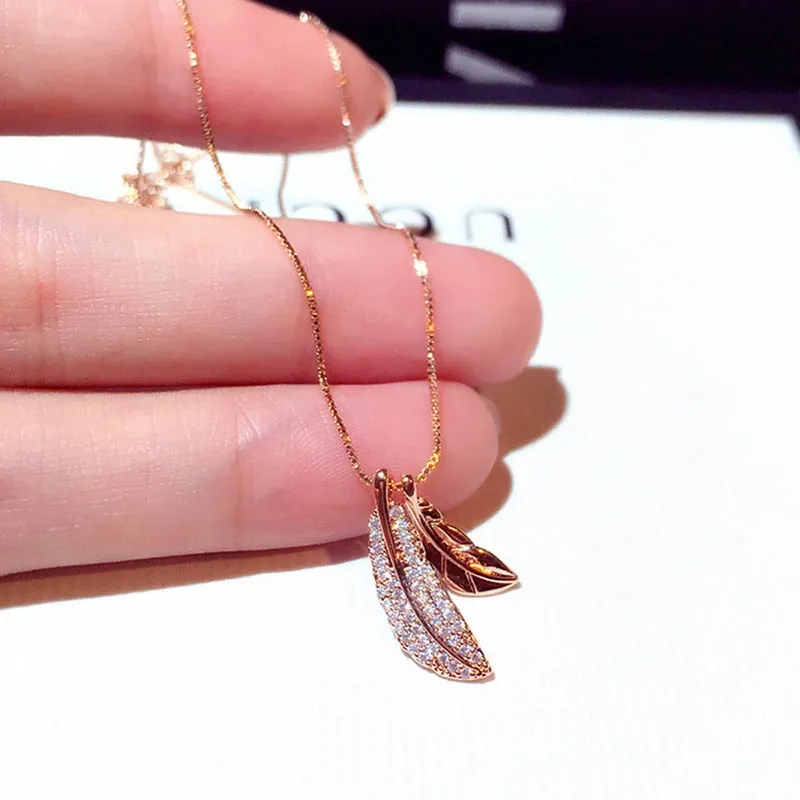 Dazzling Free-Spirited Rhinestone Feather Pendant Necklaces