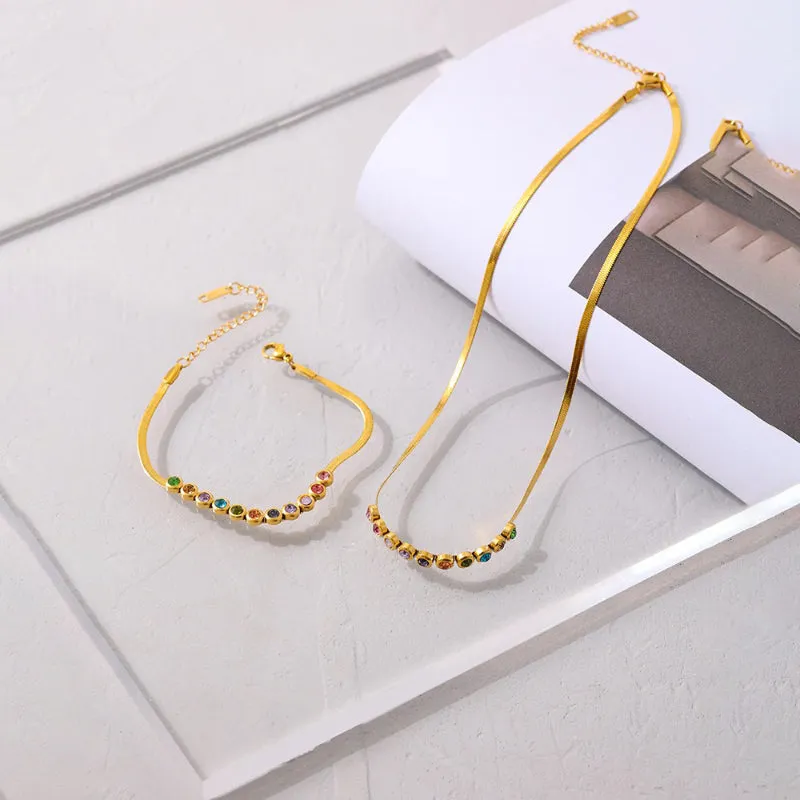 Deluxe Rainbow Zircon Leisure Chain Necklaces and Bracelets