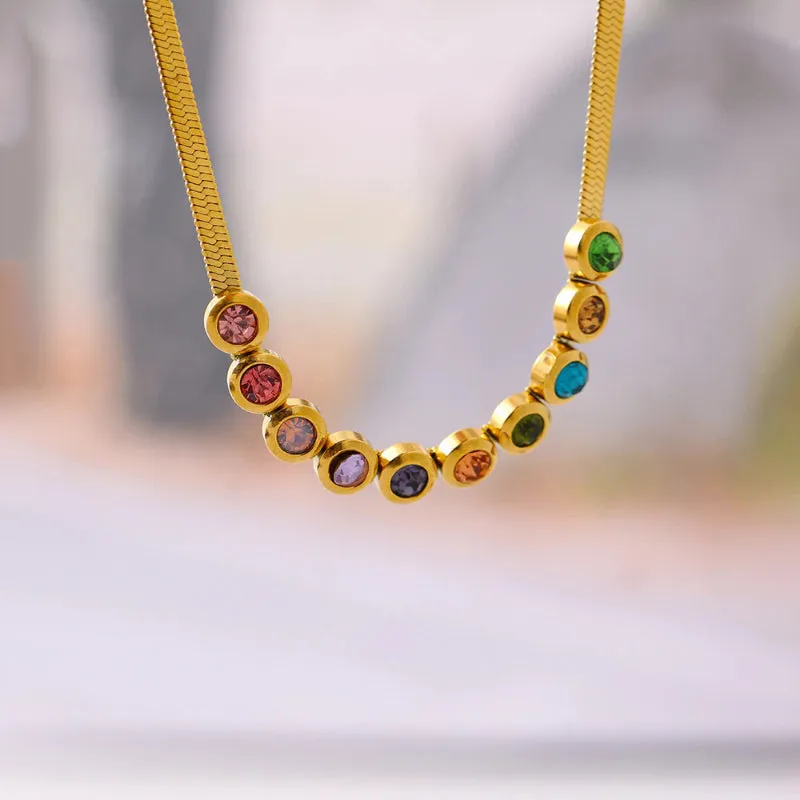 Deluxe Rainbow Zircon Leisure Chain Necklaces and Bracelets