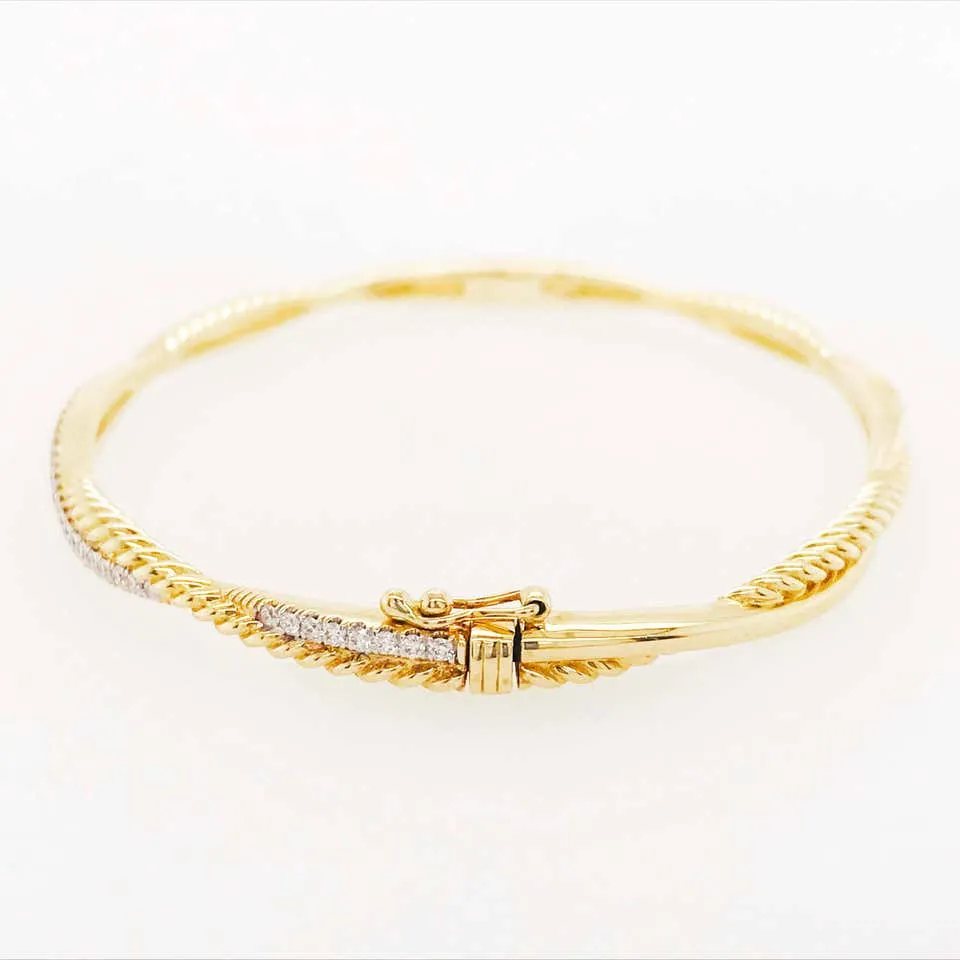 Diamond & Rope Twist Bangle Bracelet