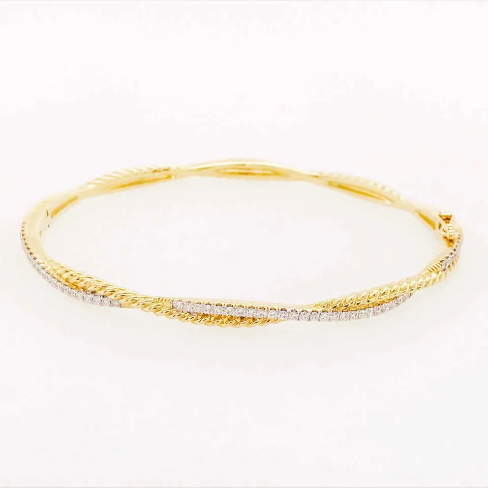 Diamond & Rope Twist Bangle Bracelet