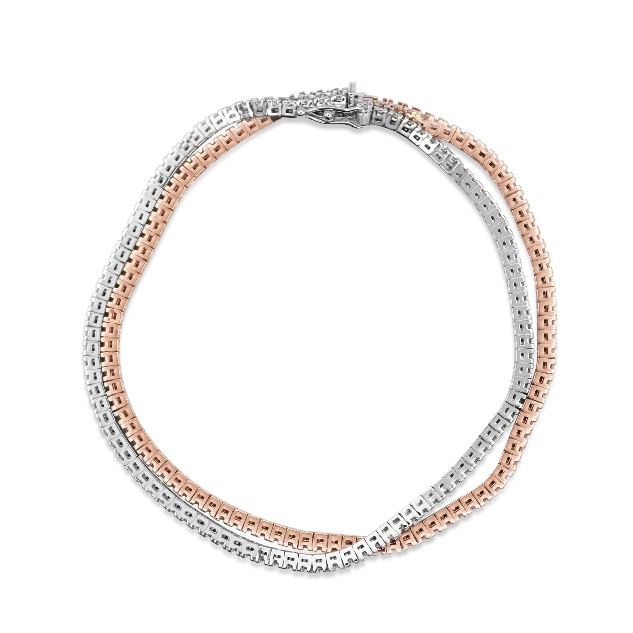 Diamond Set Two Row Tennis Bracelet - 18ct White & Rose Gold