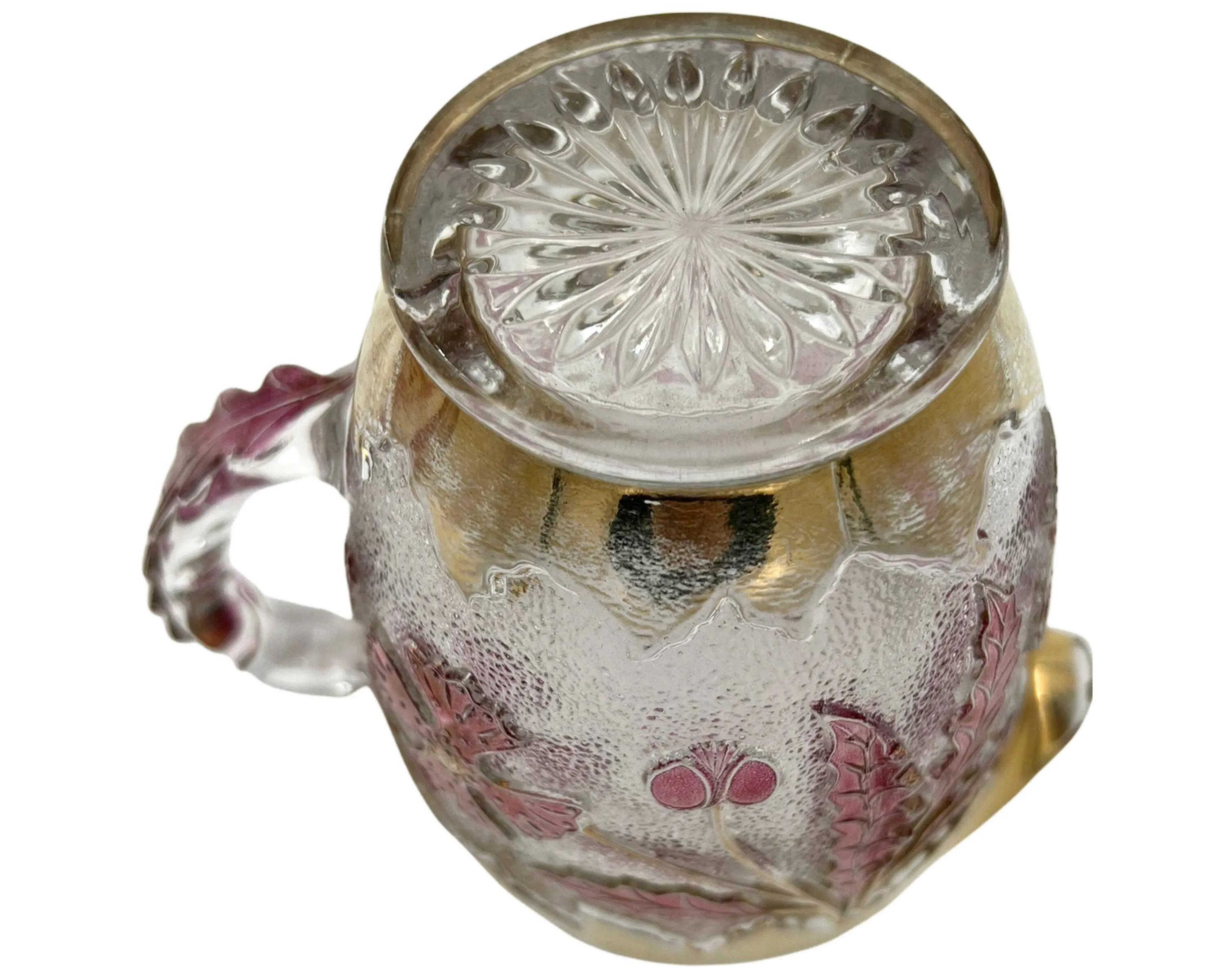 EAPG US Glass Delaware Creamer & Sugar Reverse Cranberry Rose Stained